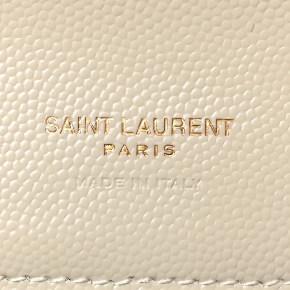 Saint Laurent Medium Envelope Clutch Blanc Vintage Chevron Monogram Grain De Poudre Matelasse Leather Gold Hardware