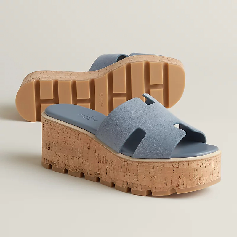HERMES Eze Wedges and heels Slippers High-heeled slippers Blue High Heels Sandal