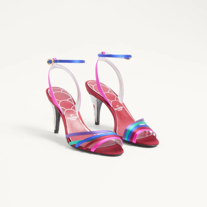 VALENTINO Crystal trim satin heel sandals (8.5 cm high heel)