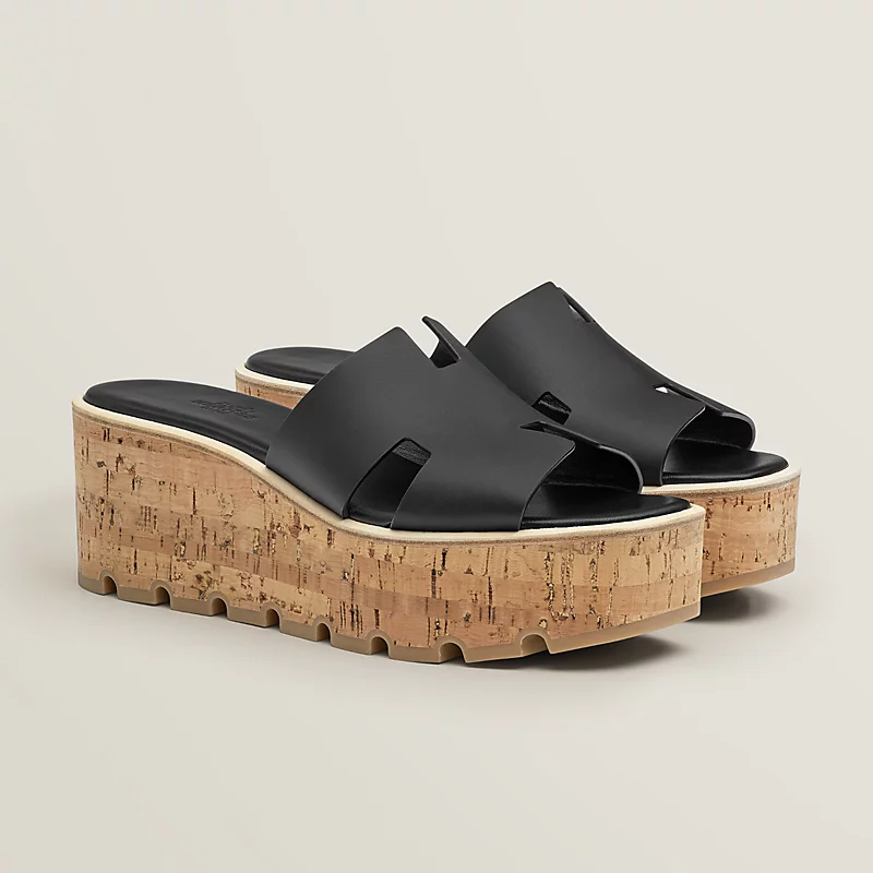 HERMES Eze Wedges and heels Slippers High-heeled slippers Black High Heels Sandal