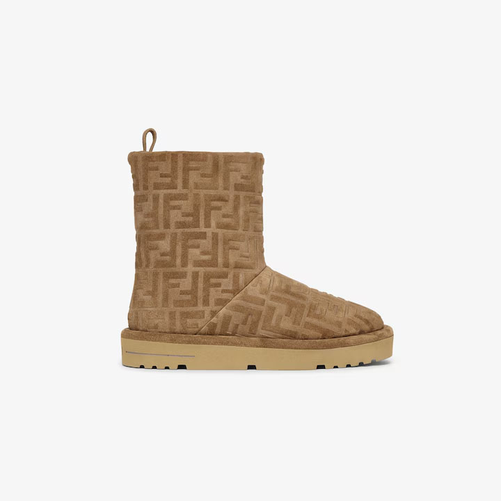 FENDI Brown FF antelope short heel boots