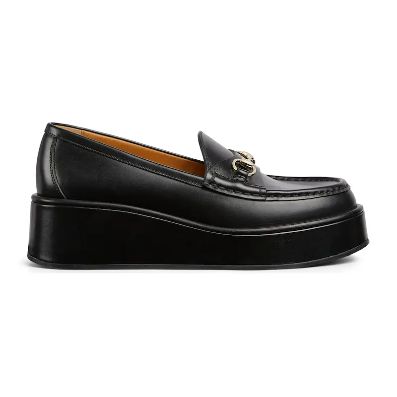 Gucci black slope heel loafers