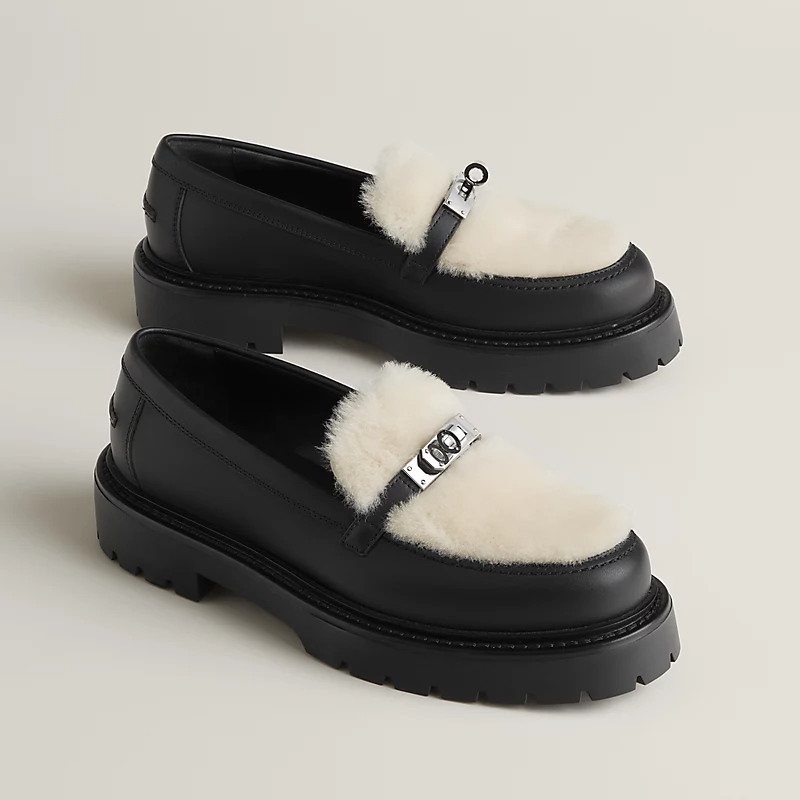 HERMES Icone Black Loafers