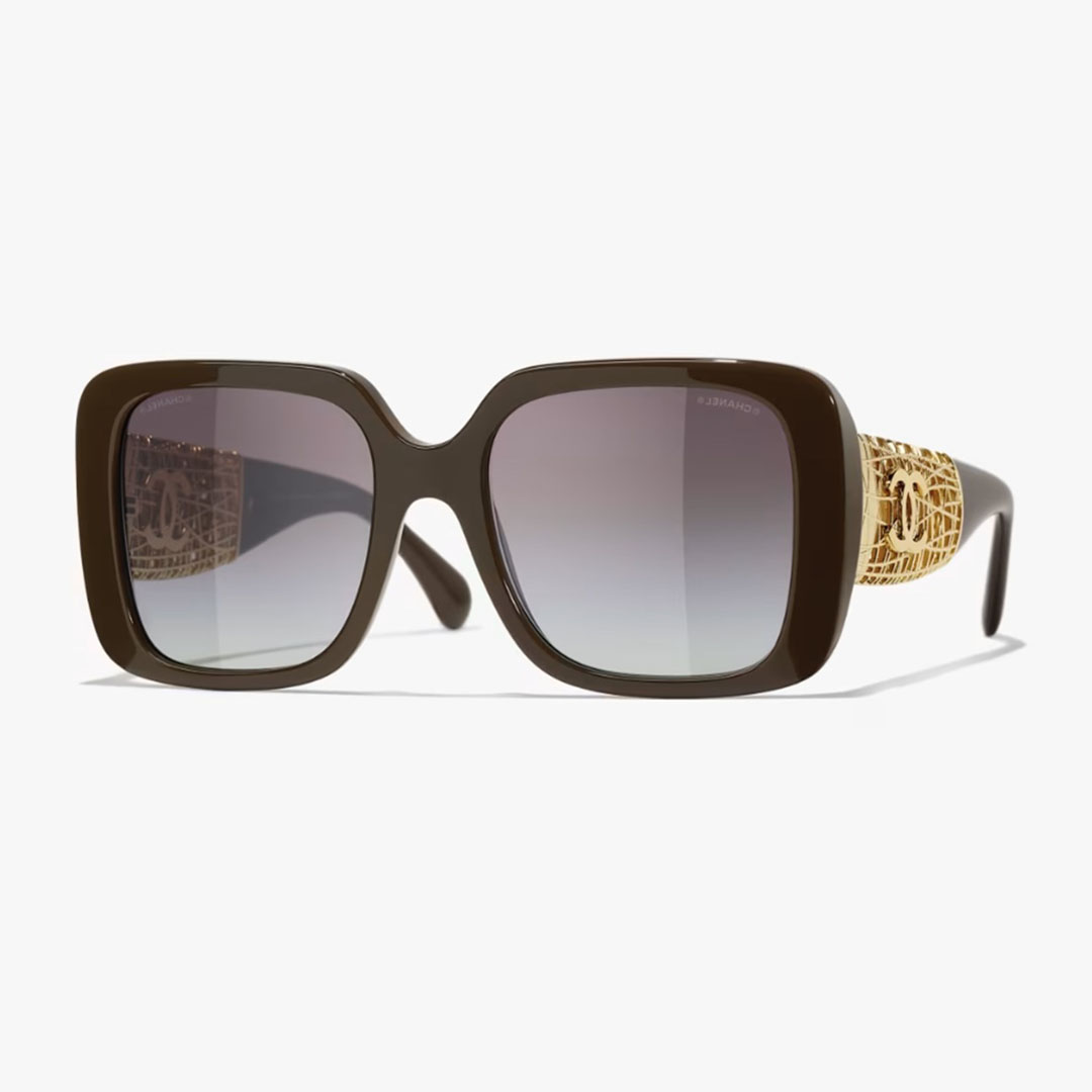 CHANEL square frame glasses brown gold color size 54-20-140