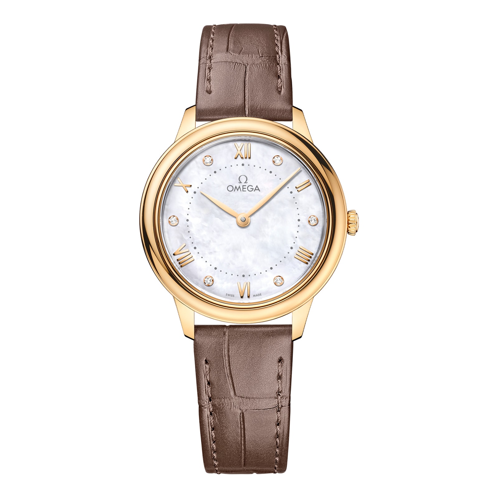 Omega De Ville Prestige 30mm Ladies Watch Mother Of Pearl Yellow Gold O43453306055002