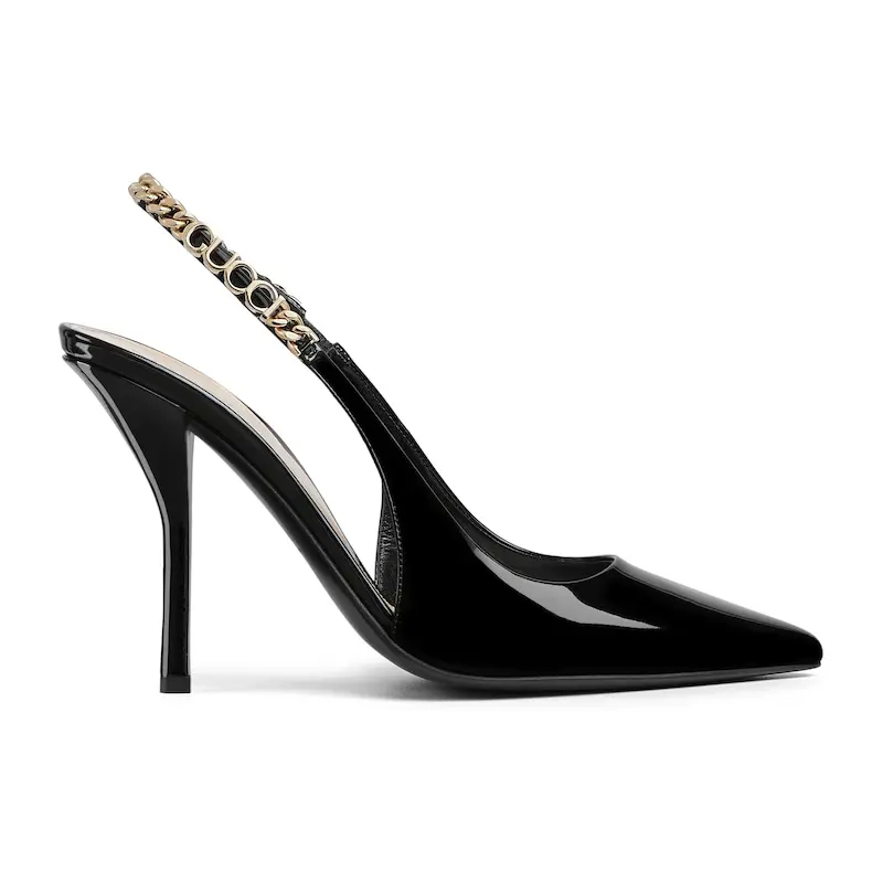 Gucci black patent leather pointed heels high heels shoes Rear lace up high heels