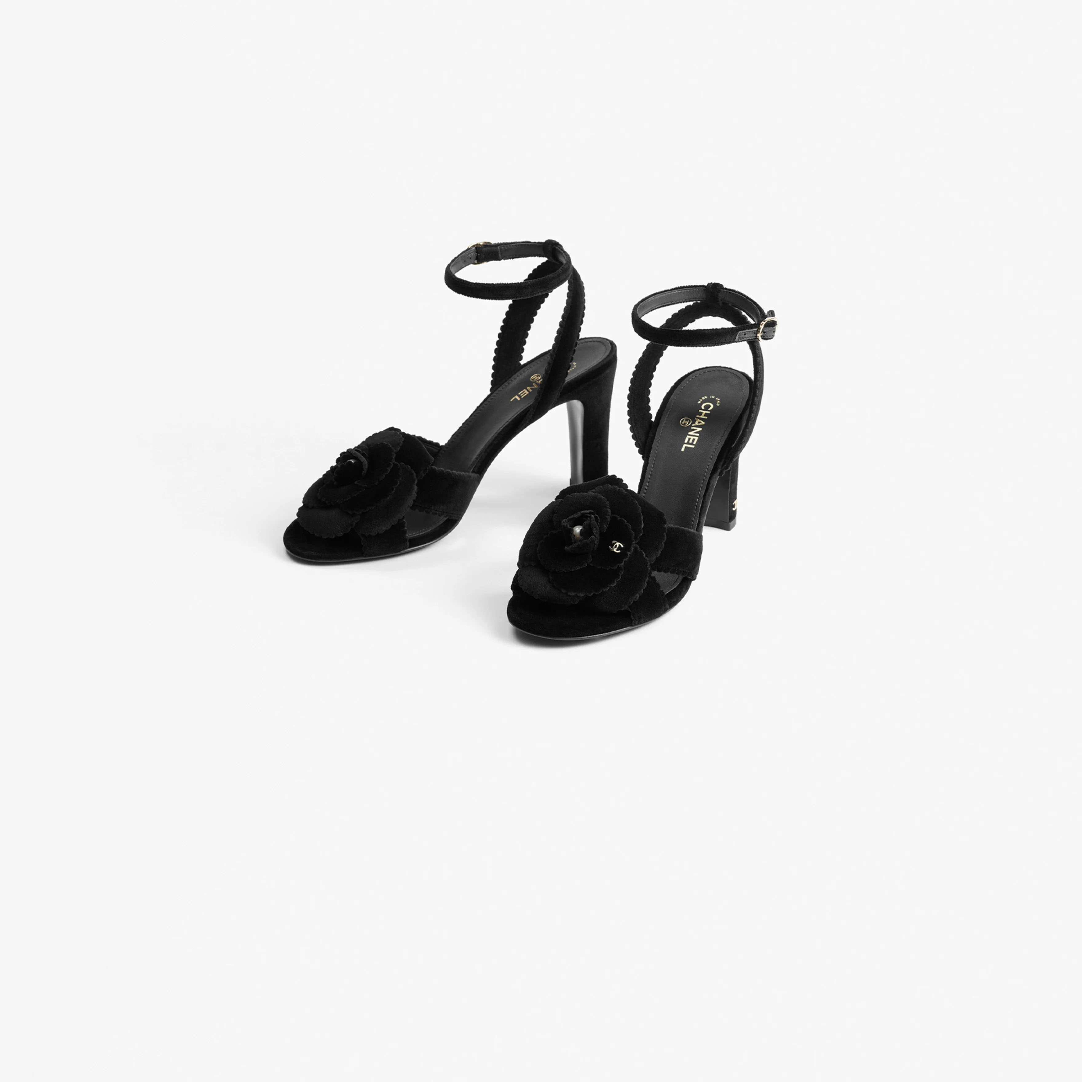 Chanel grosgrain, rhinestone and metal Black sandals