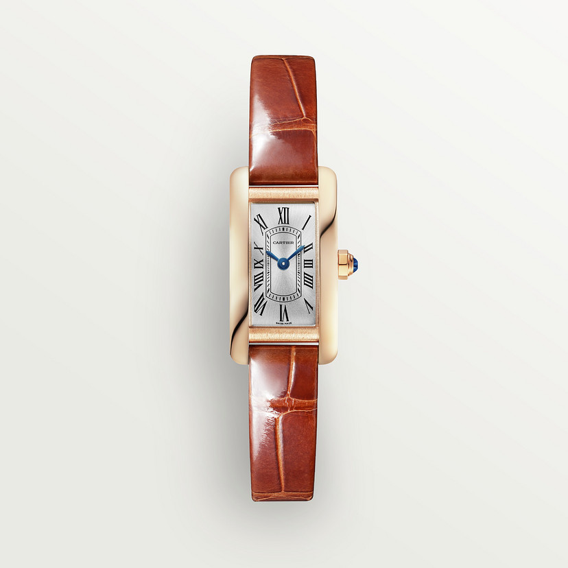 Tank Américaine watch Mini model quartz movement rose gold leather CRWGTA0132