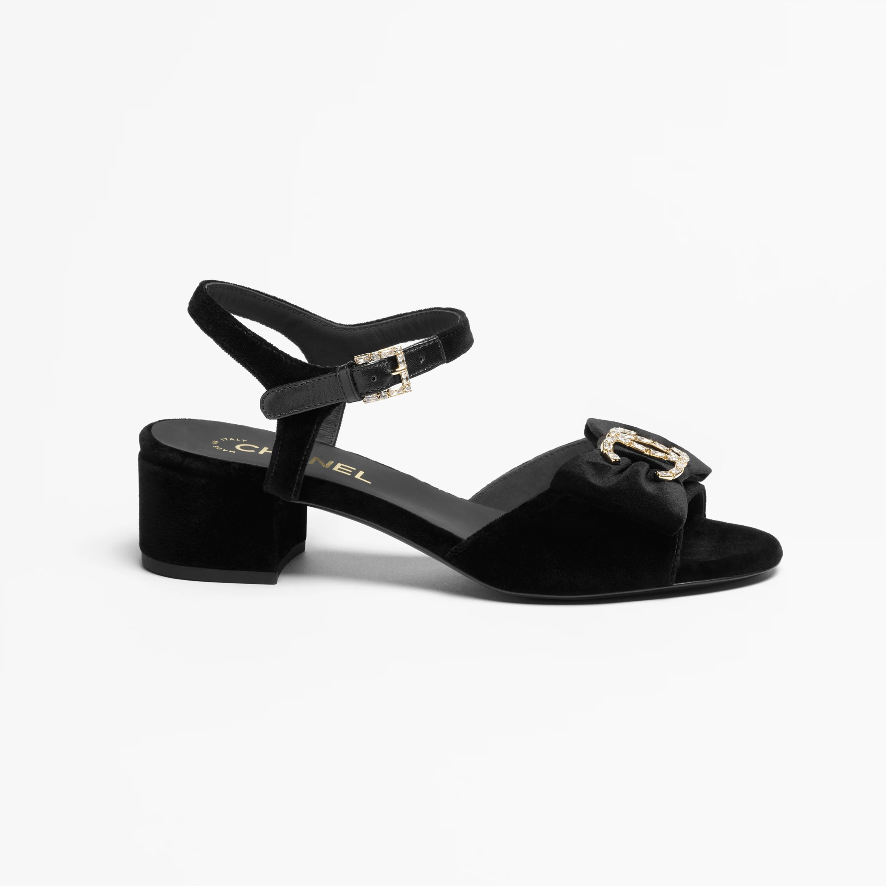 Chanel velvet, rhinestone and metal Black sandals