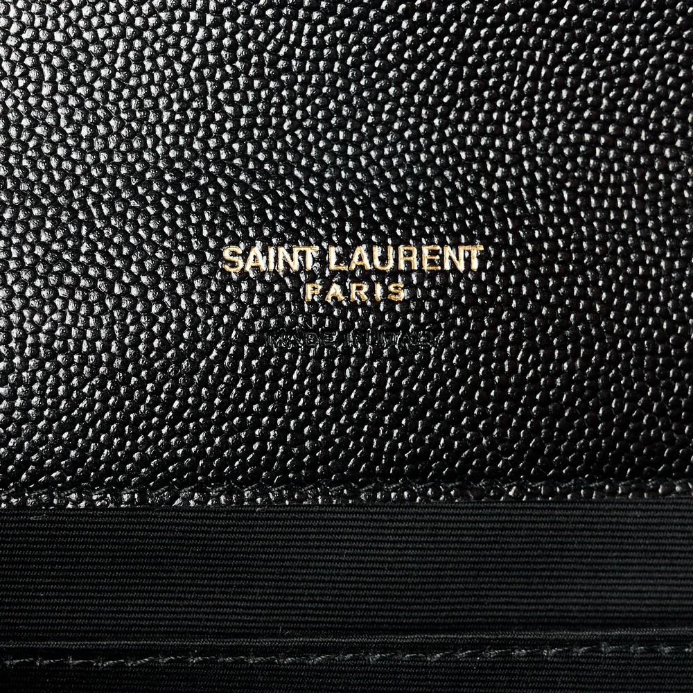 Saint Laurent Medium Clutch Black Triquilt Monogram Grain De Poudre Textured Mixed Matelasse Leather Gold Hardware