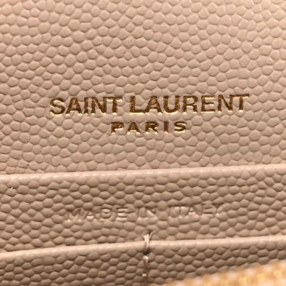 Saint Laurent Small Kate Tassel Chain Wallet Dark Beige Classic Monogram Grain De Poudre Leather Gold Hardware
