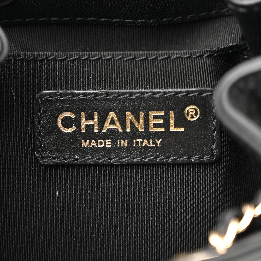 Chanel CC Dweller Drawstring Bucket Small Black Quilted Lambskin Leather Light Gold Hardware