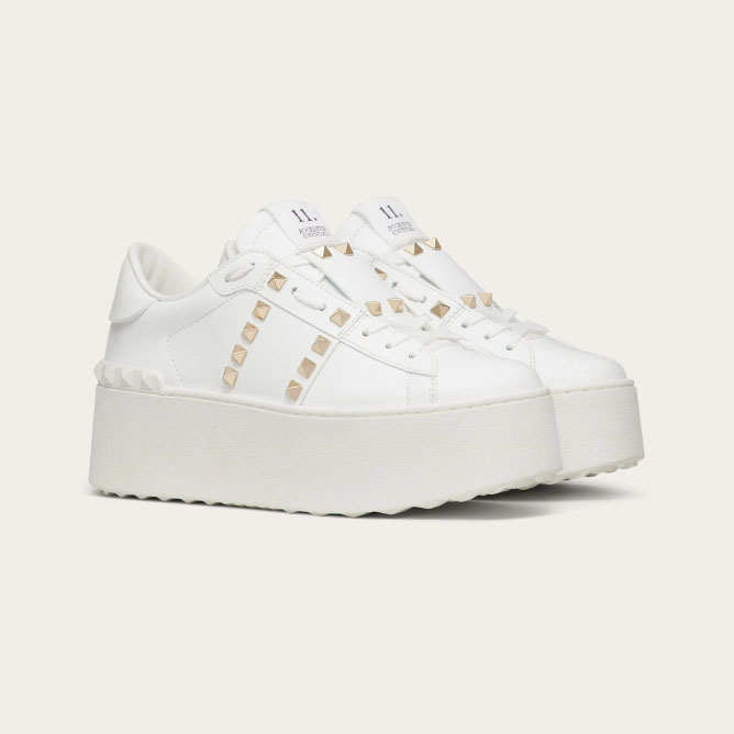 VALENTINO Women's calfskin and metallic platform sneakers