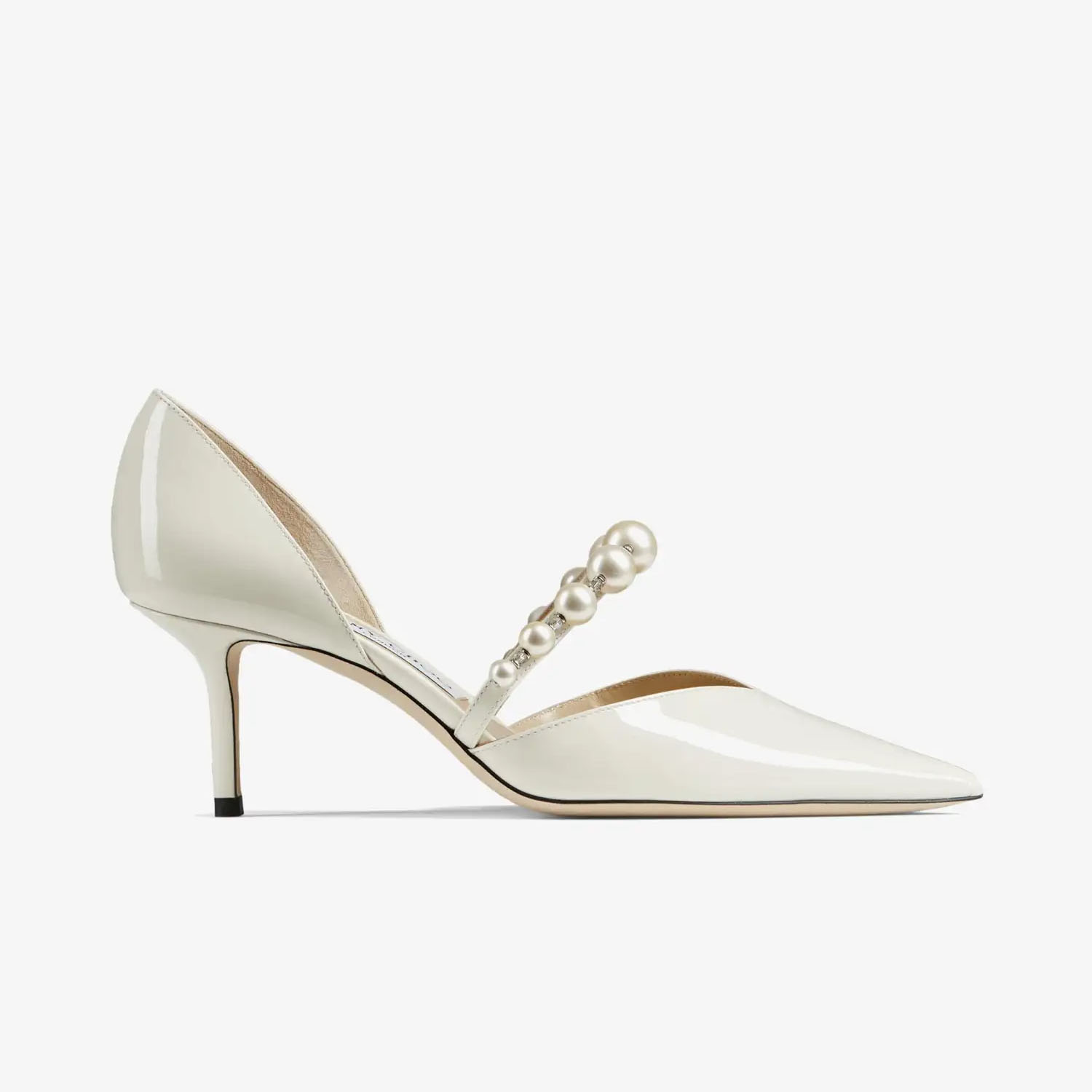 JIMMY CHOO Pearl embellished lacquered leather pointed high heels