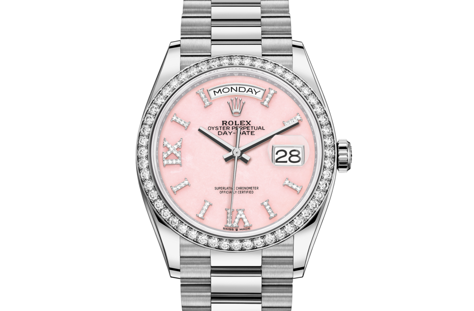 Rolex Day-Date 36 Oyster 36 mm white gold and diamonds Pink opal dial M128349RBR-0008