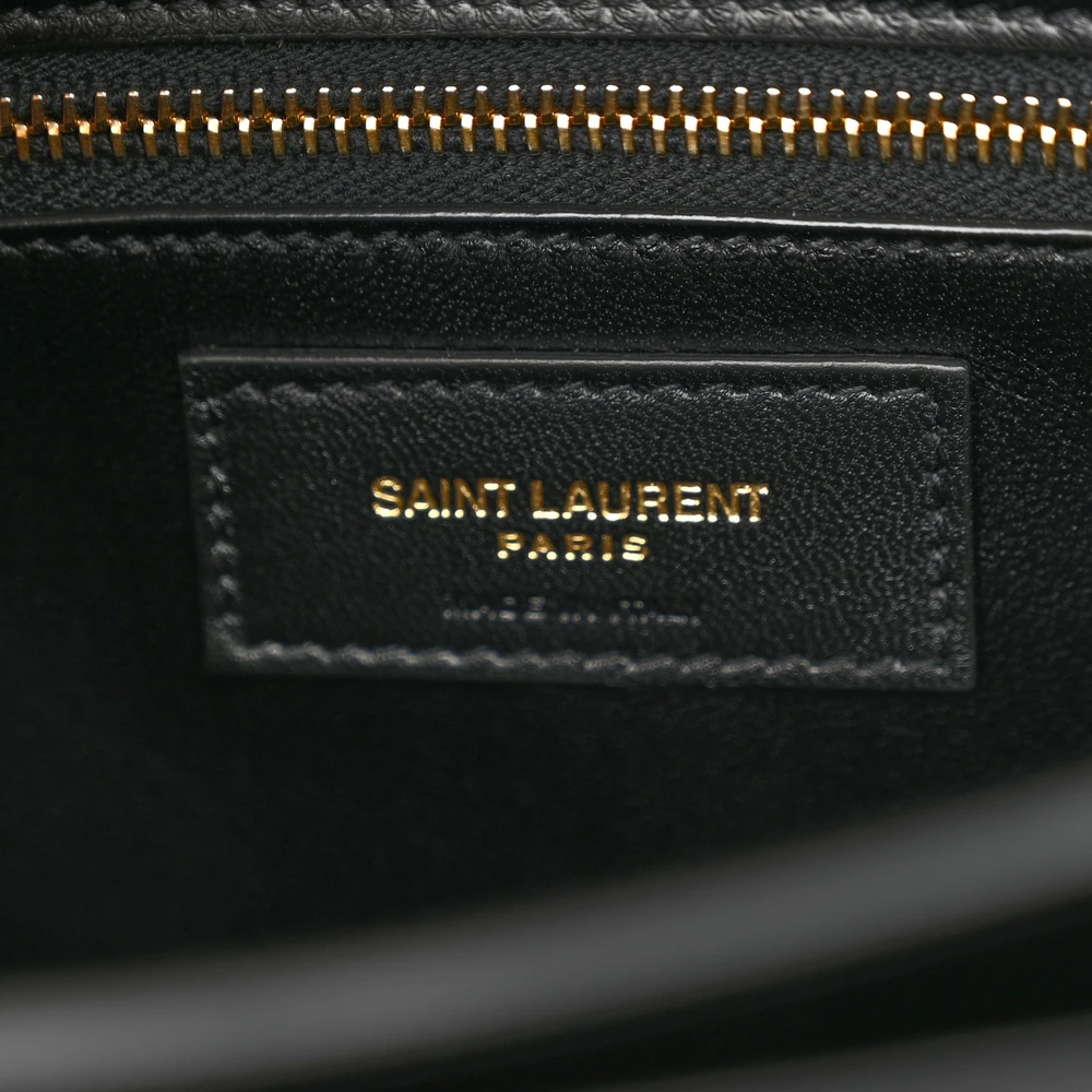 Saint Laurent Medium Gaby Satchel Black Embossed Calfskin & Crocodile Leather Aged Gold Hardware
