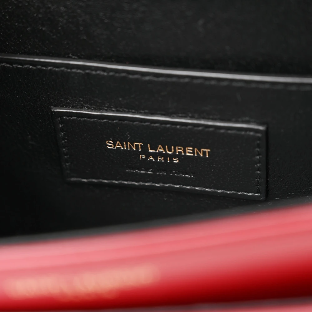 Saint Laurent Medium Solferino Satchel Rouge Opyum Monogram Box Calfskin Leather Brass Hardware
