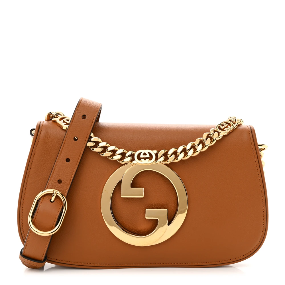 Gucci Medium Blondie Chain Shoulder Flap Bag Cognac Roxy Calfskin Leather Brass Hardware