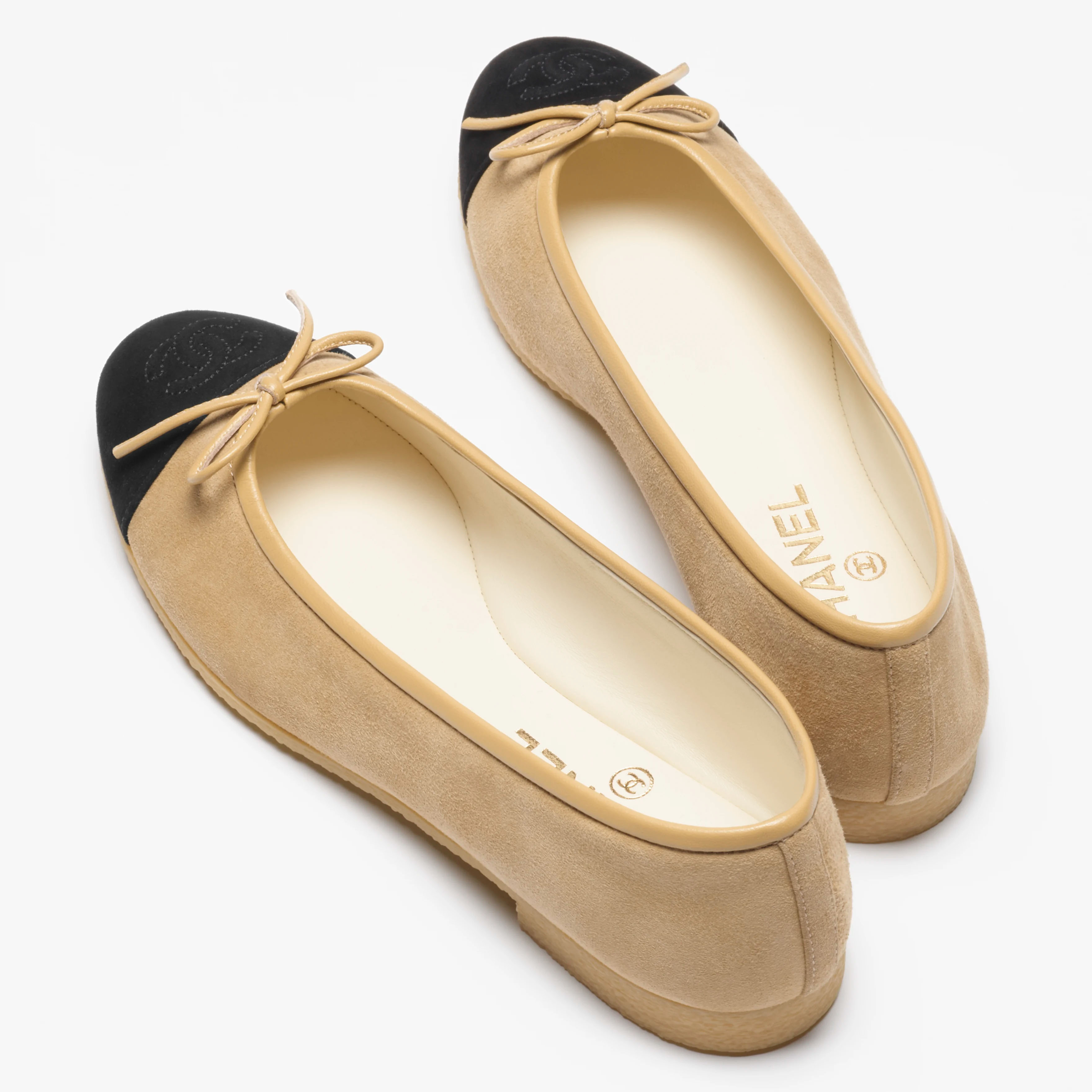 Chanel Flat shoes suede effect sheepskin leather beige and black Ballet Shoes