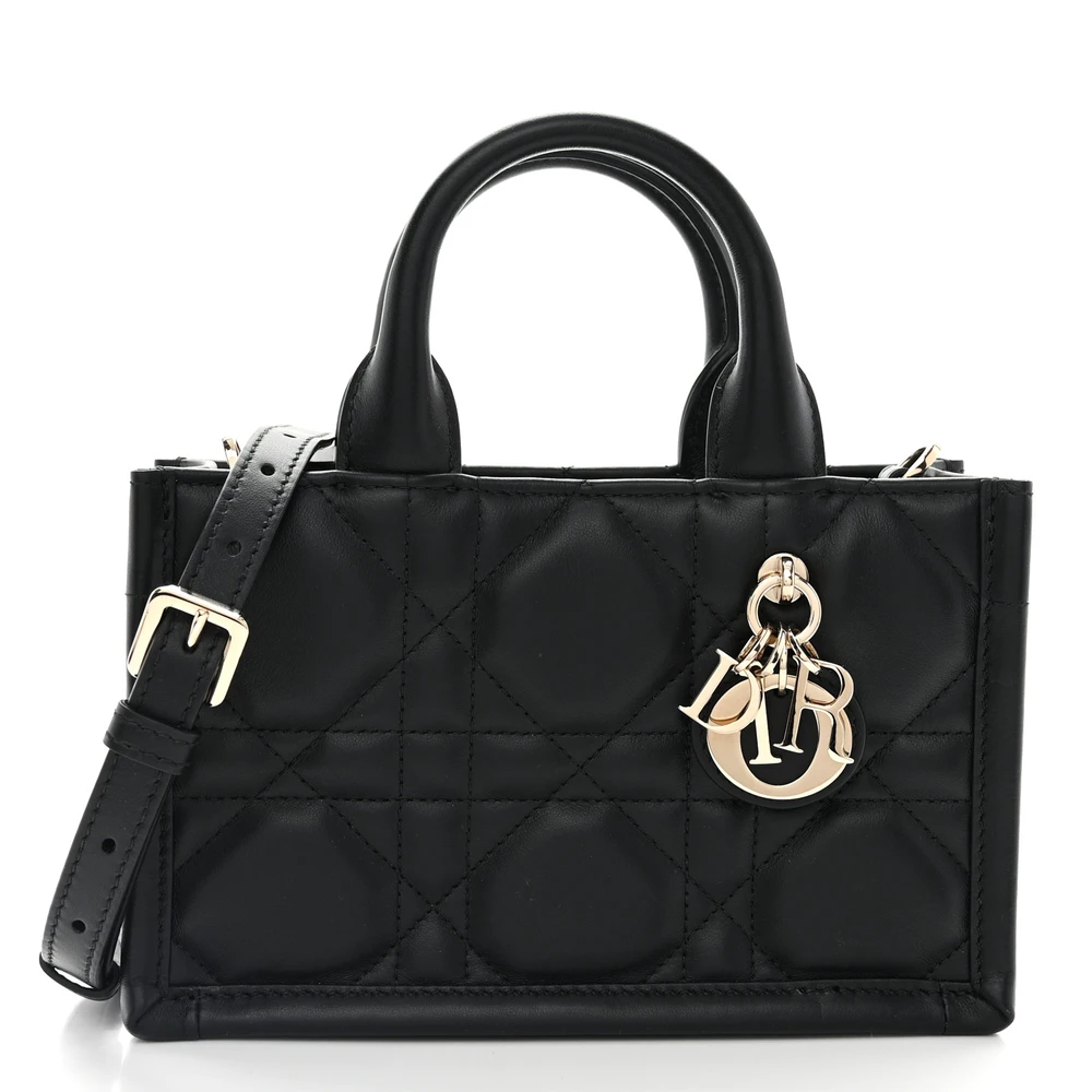 Dior Mini Book Tote Black Macrocannage Calfskin Leather Light Gold Hardware