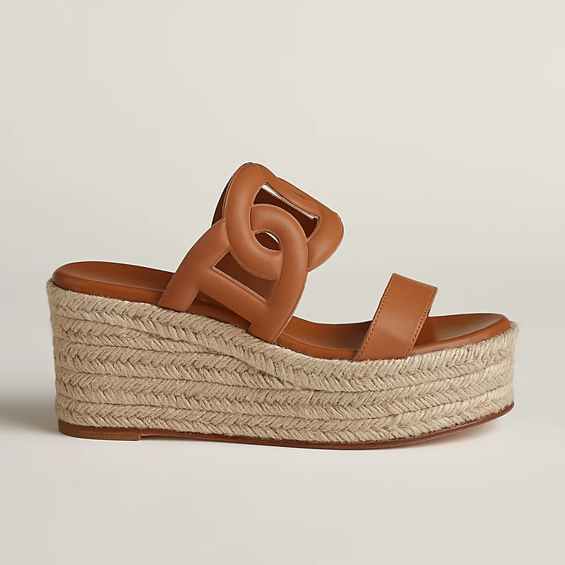 HERMES Ithea Wedges and heels Slippers High-heeled slippers Brown High Heels Sandal