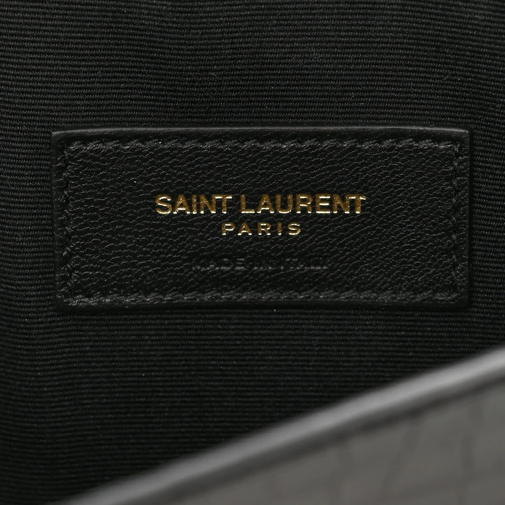 Saint Laurent Medium Uptown Clutch Black Embossed Monogram Calfskin & Crocodile Leather Gold Hardware