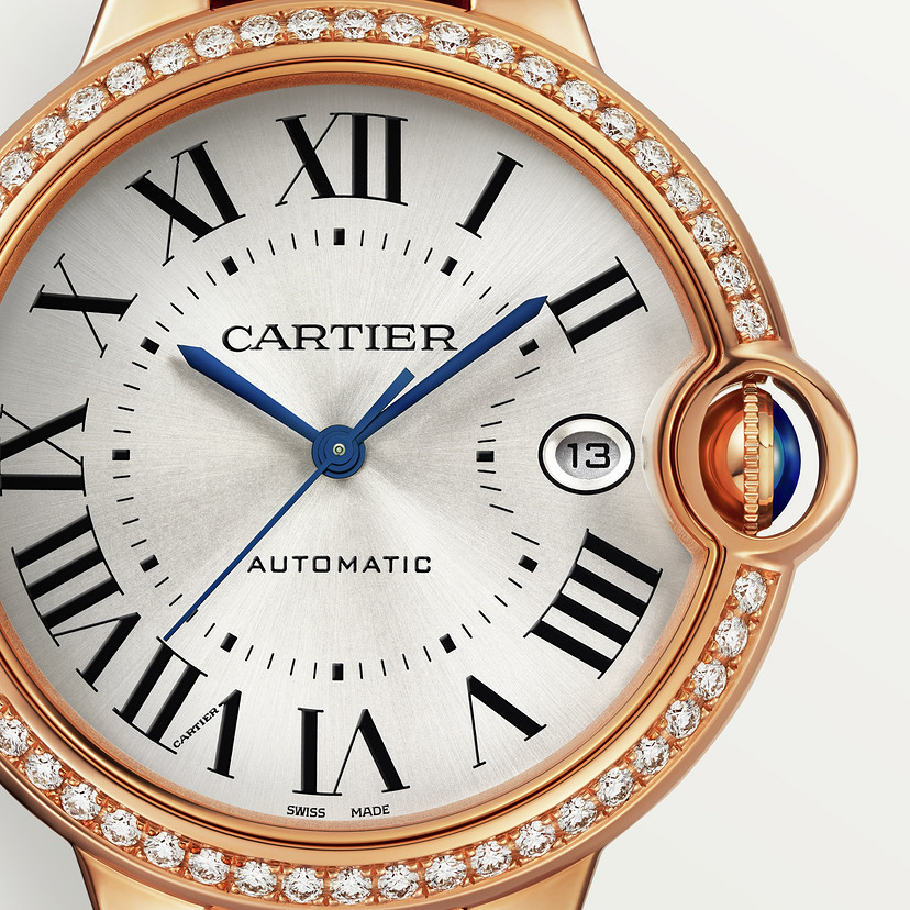 Ballon Bleu de Cartier watch 40mm rose gold diamonds leather CRWJBB0056