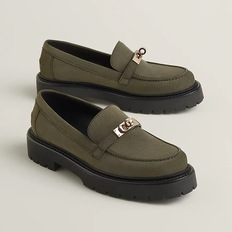 HERMES Icone Green Loafers