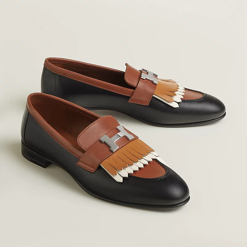 HERMES Royal Brown and Black Loafers