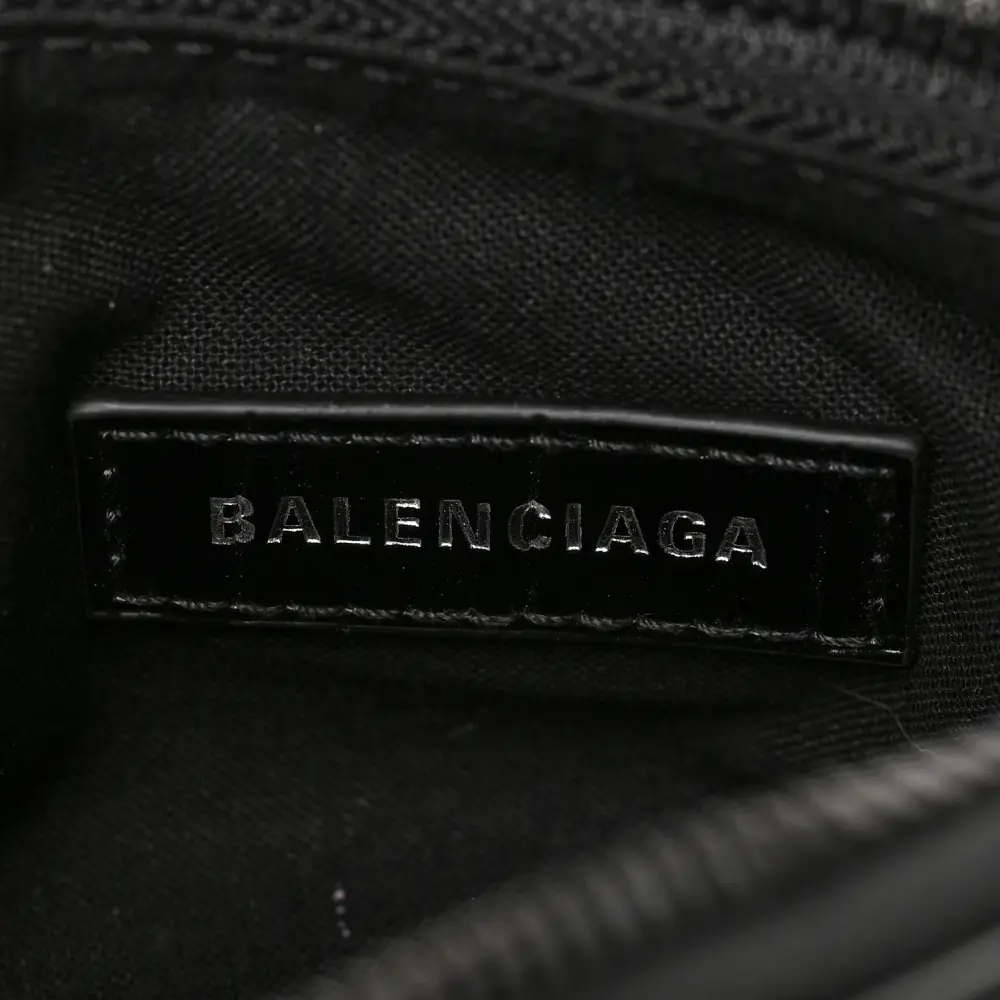 Balenciaga XS Monochrome Le Cagole Shoulder Bag Black Crocodile Embossed Extra Supple Calfskin Leather Black Hardware