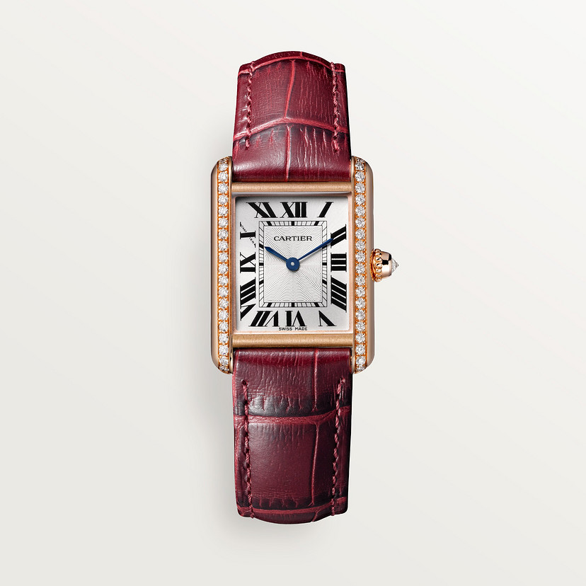 Tank Louis Cartier watch Small model rose gold diamonds leather CRWJTA0037