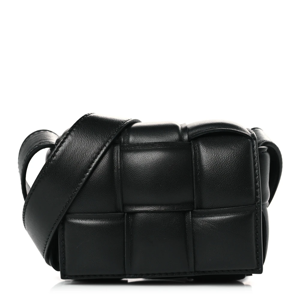 Bottega Veneta Maxi Intreccio Padded Mini Candy Cassette Crossbody Bag Black Lambskin Leather