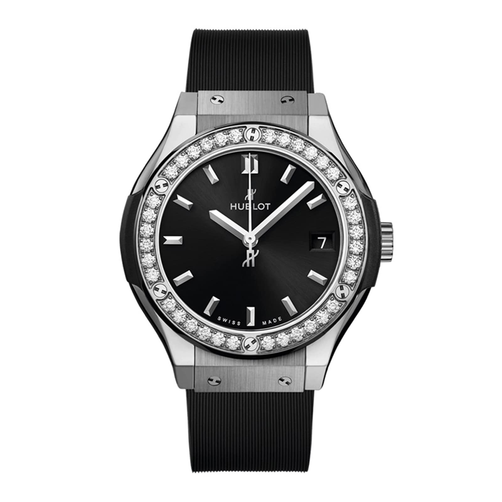 Hublot Classic Fusion Titanium Diamonds 33mm Ladies Watch Black 581.NX.1470.RX.1104