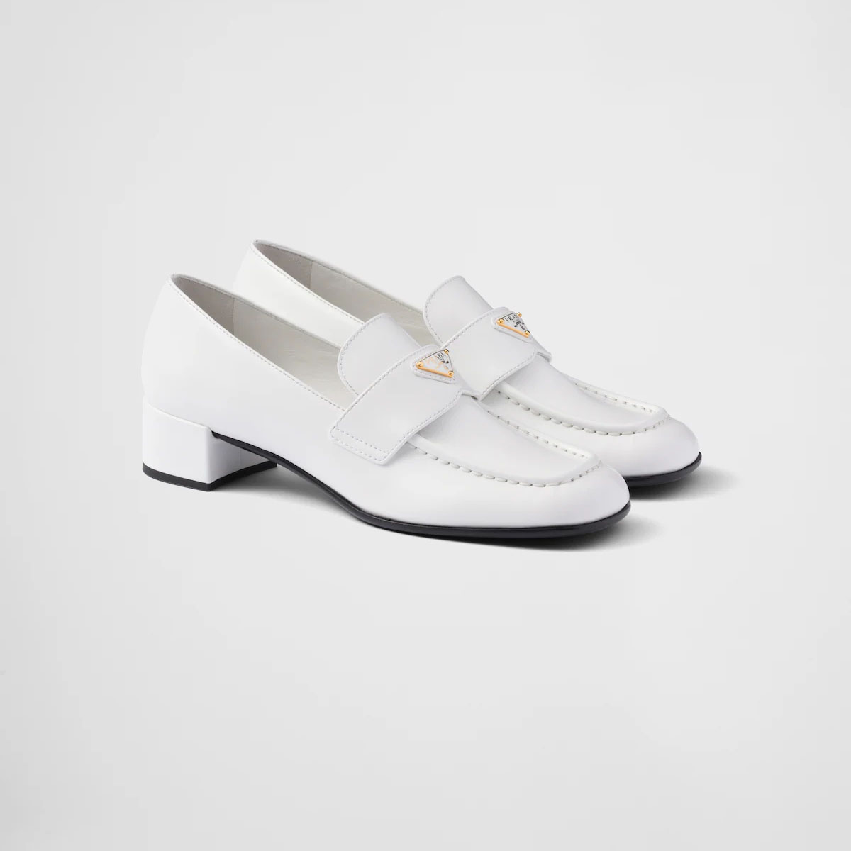 PRADA White shiny leather loafers