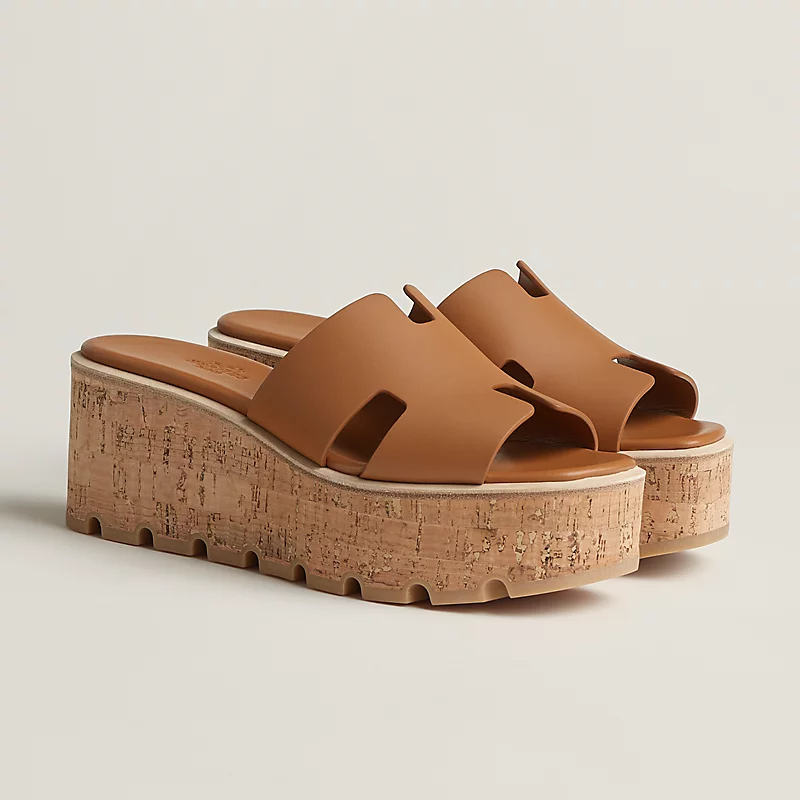 HERMES Eze Wedges and heels Slippers High-heeled slippers Brown High Heels Sandal