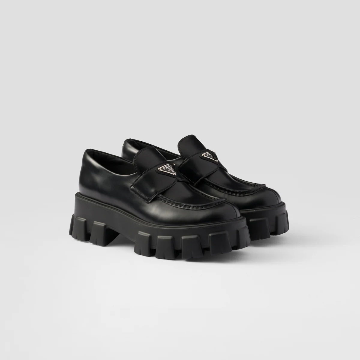 PRADA Black Monolith shiny leather Loafers