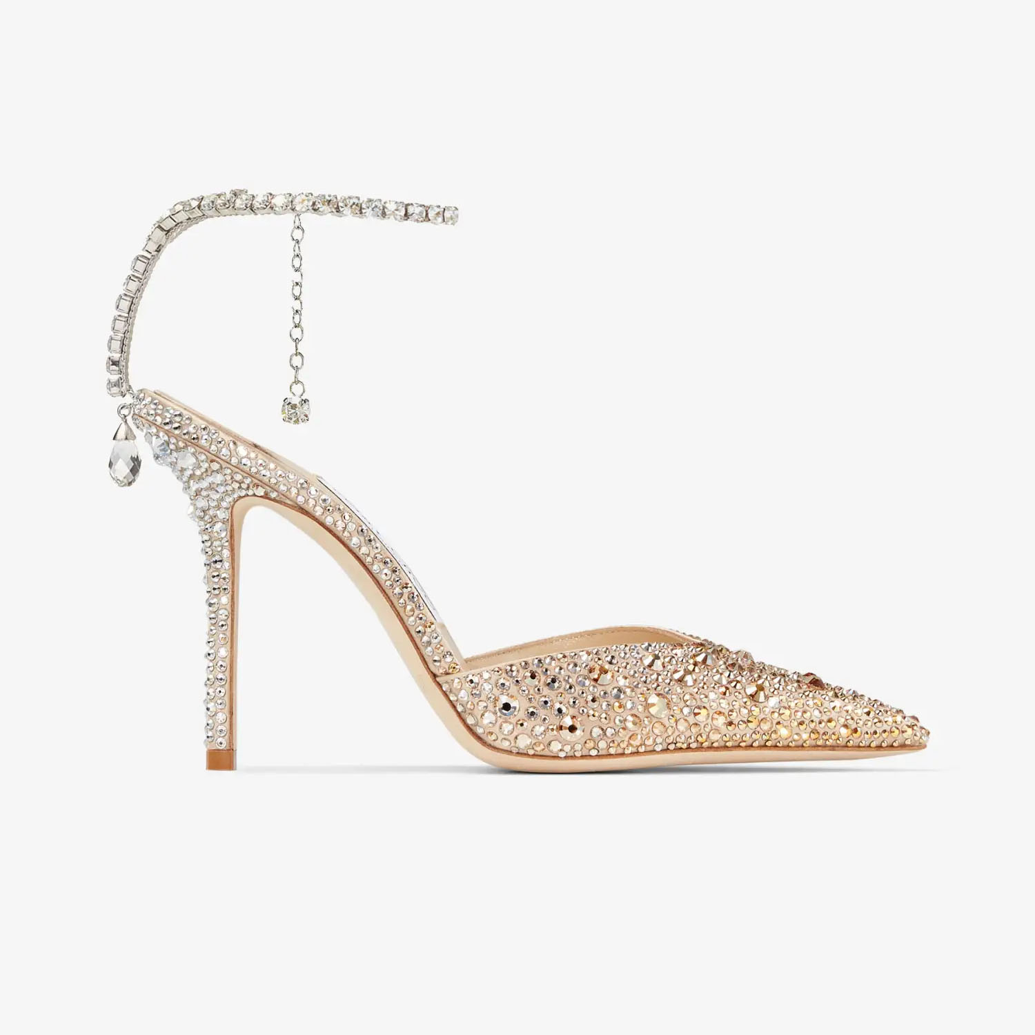 JIMMY CHOO Crystal gold satin heels pointy stiletto heels
