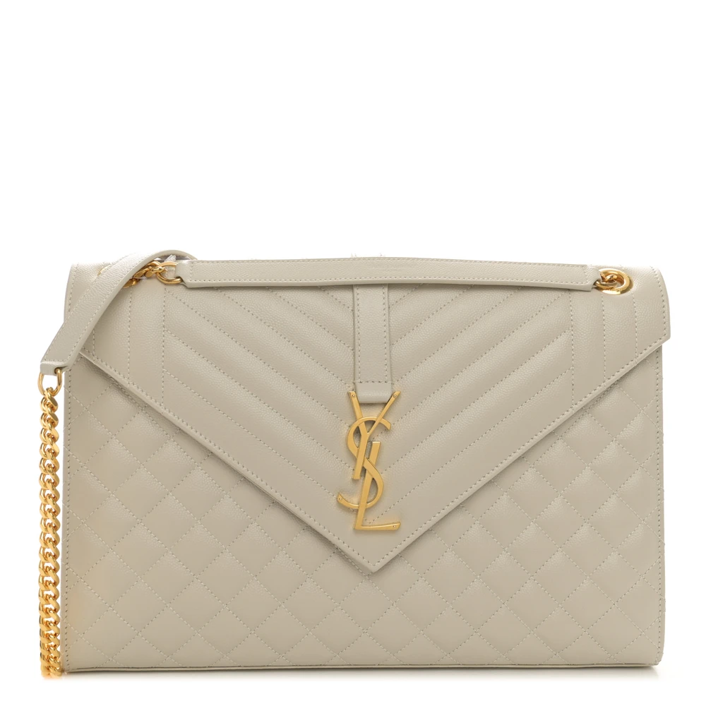 Saint Laurent Large Satchel Crema Soft Triquilt Monogram Grain De Poudre Textured Mixed Matelasse Leather Silver Hardware