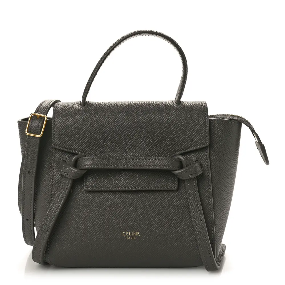 Celine Pico Belt Bag Grey Grained Calfskin Leather Gold Hardware