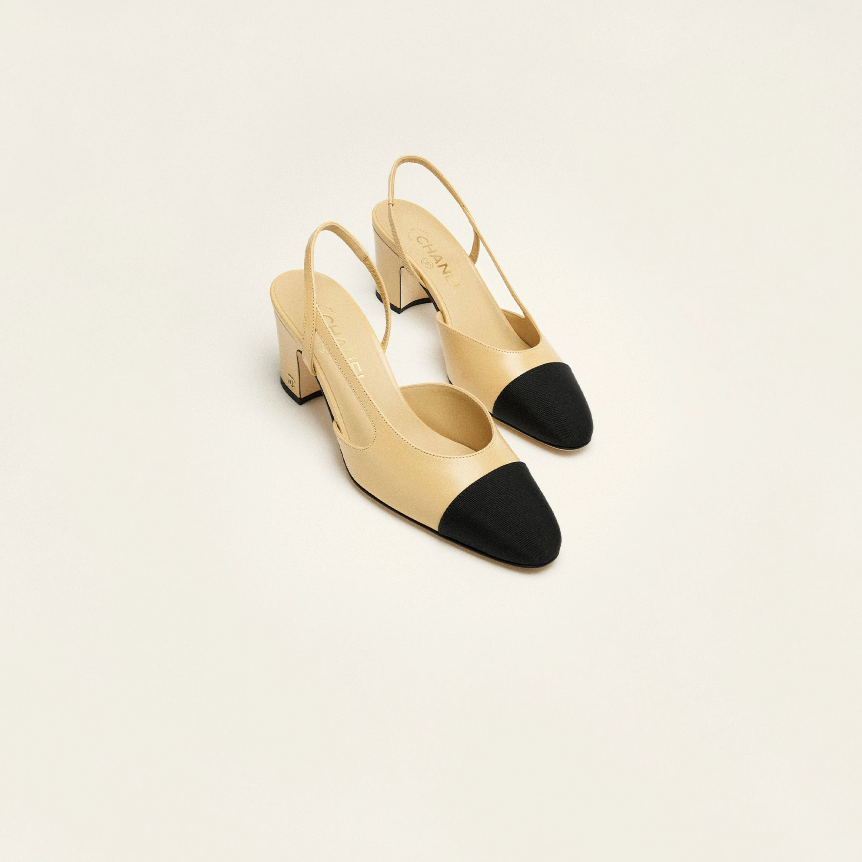 Chanel Rear lace up high heels, sheepskin and satin beige and black High Heels Sandal