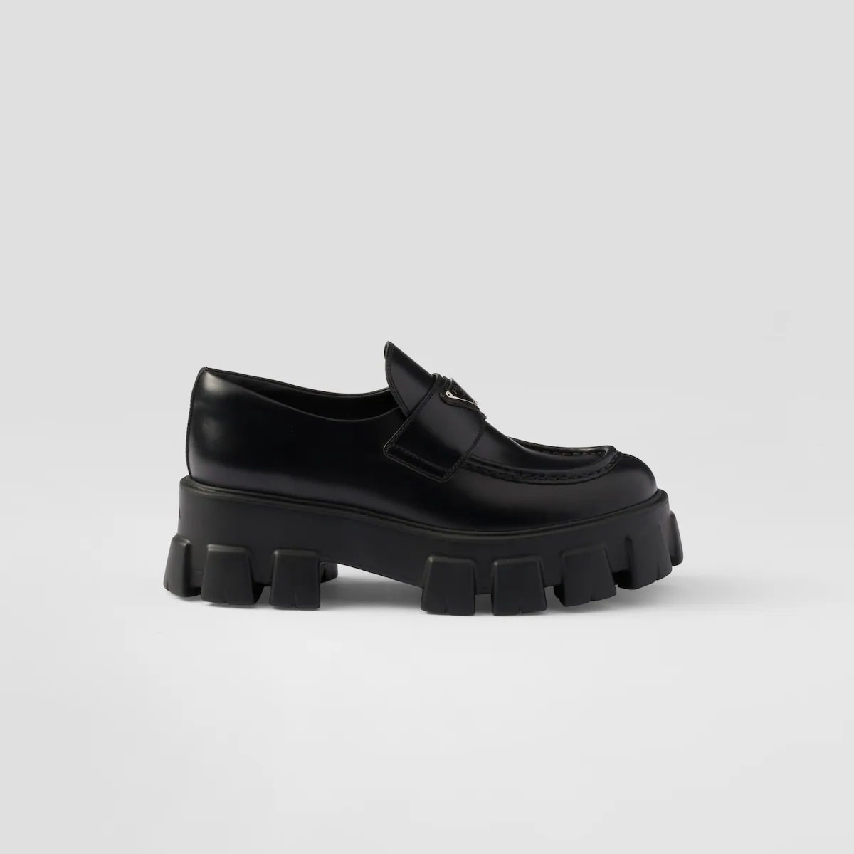 PRADA Black Monolith shiny leather Loafers