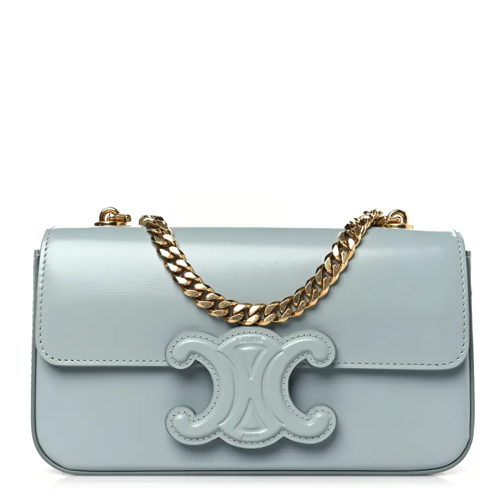 Celine Small Cuir Triomphe Chain Shoulder Bag Ice Blue Shiny Calfskin Leathe