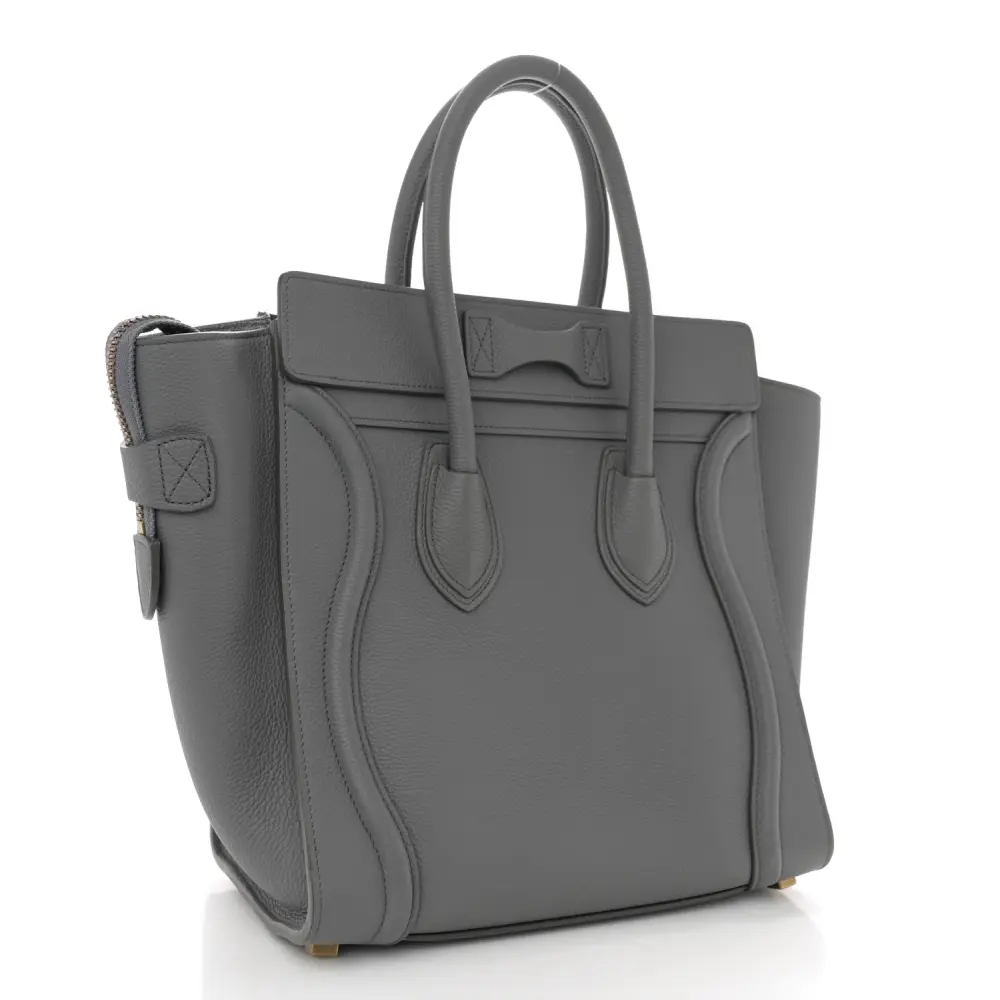 Celine Micro Luggage Kohl Baby Drummed Calfskin Leather Gold Hardware