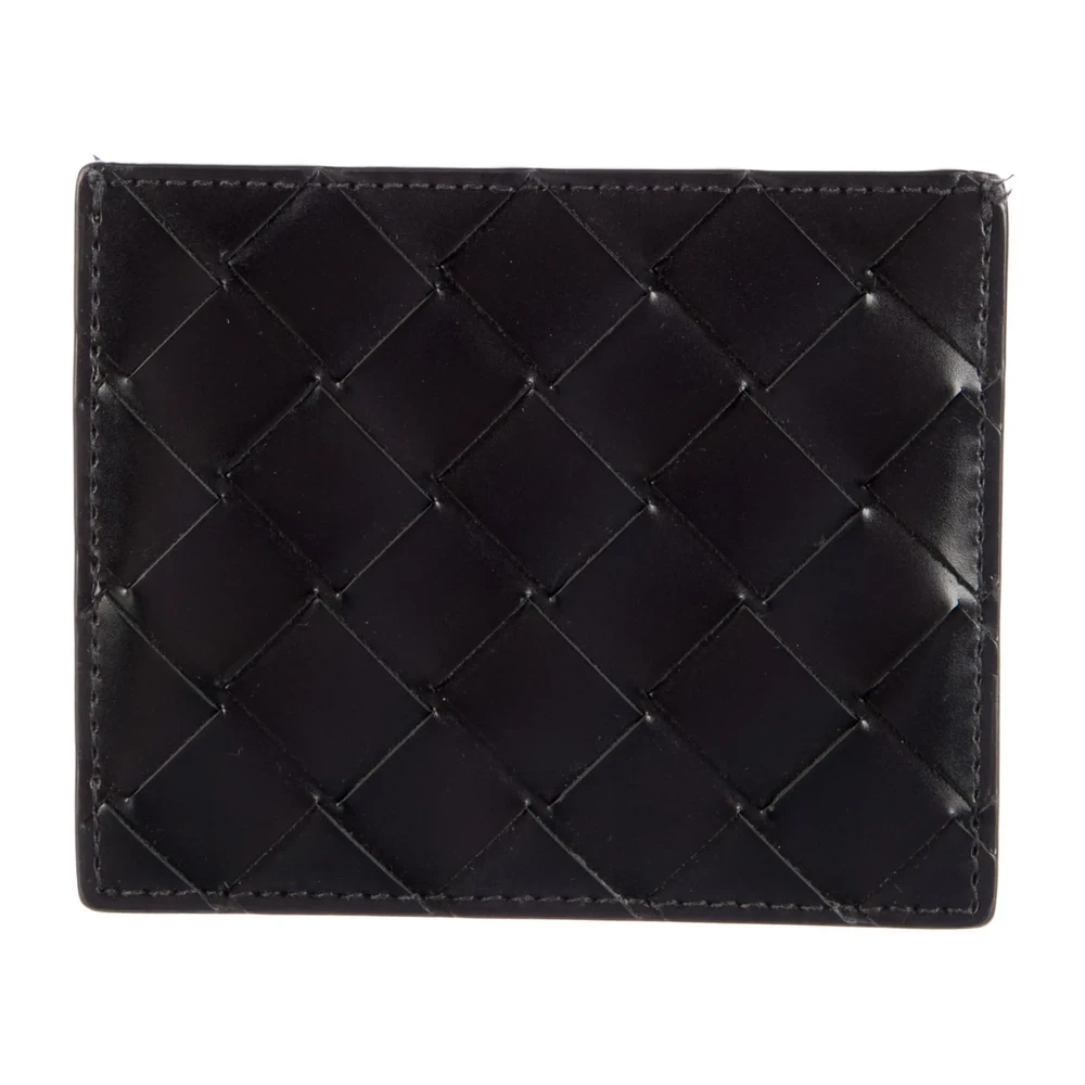 Bottega Veneta Small Card Holder Black Intrecciato Weave Nappa Leather