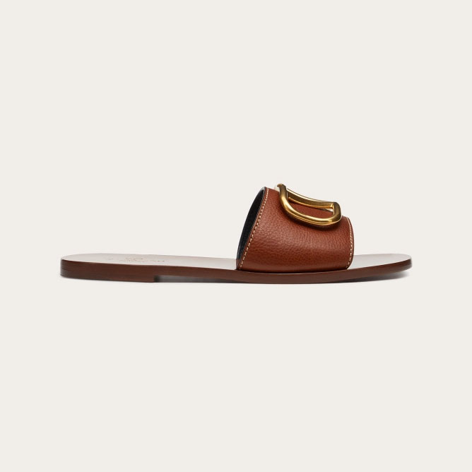 VALENTINO VLOGO SIGNATURE Grain cowhide decorative elements slipper sandals