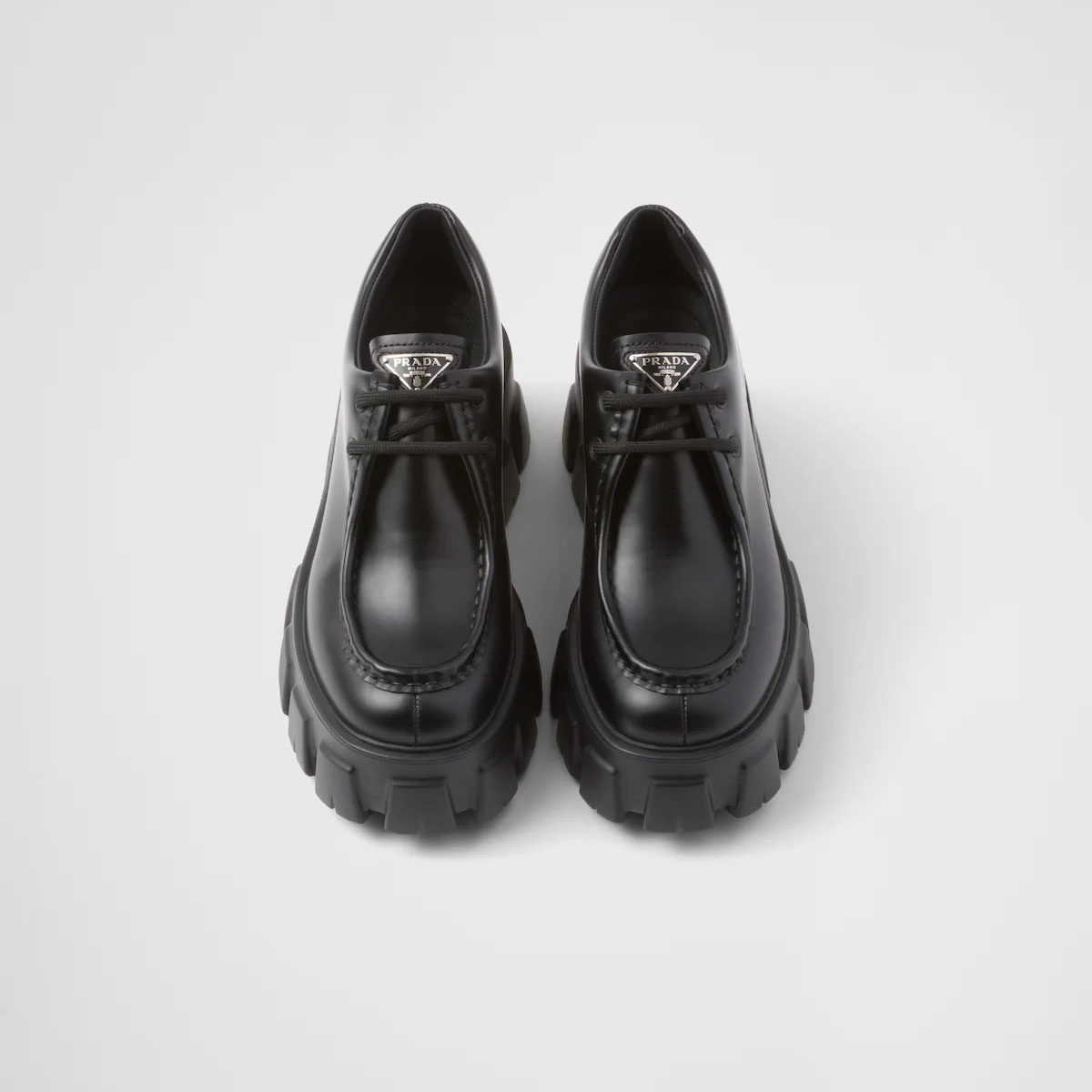 PRADA Black Monolith shiny leather lace-up shoes Loafers