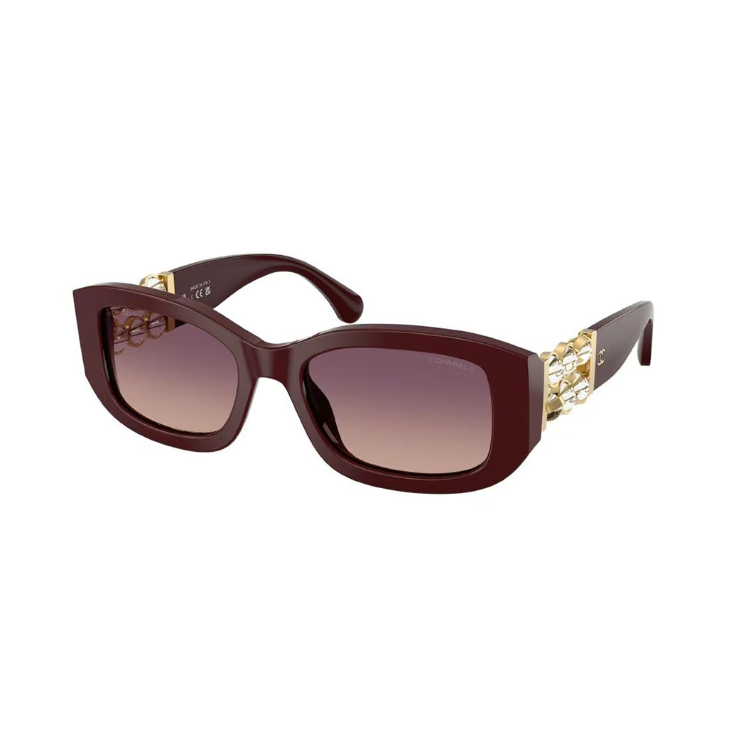 CHANEL square frame glasses red gold color size 55-19-130