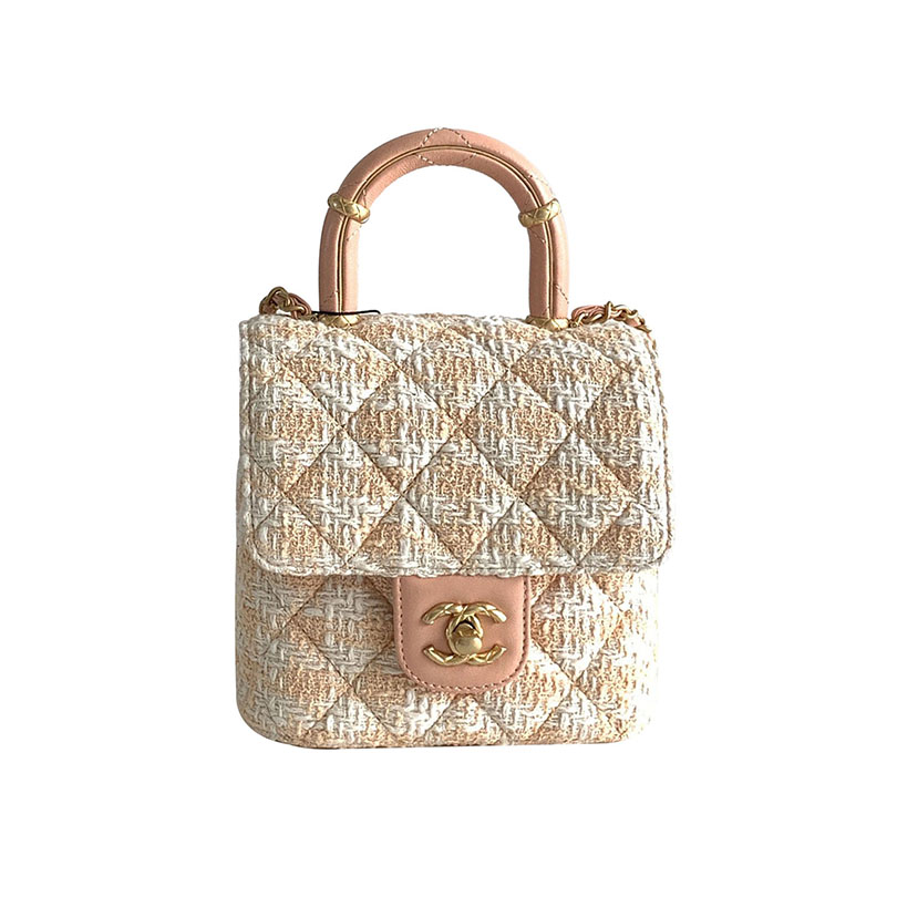 Chanel Box style plaid tweed orange with yellow/pink/green handbag crossbody bag