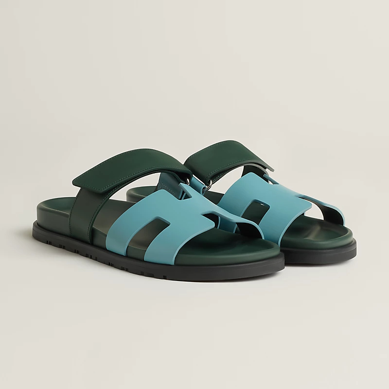 HERMES Chypre Blue and Green Slippers