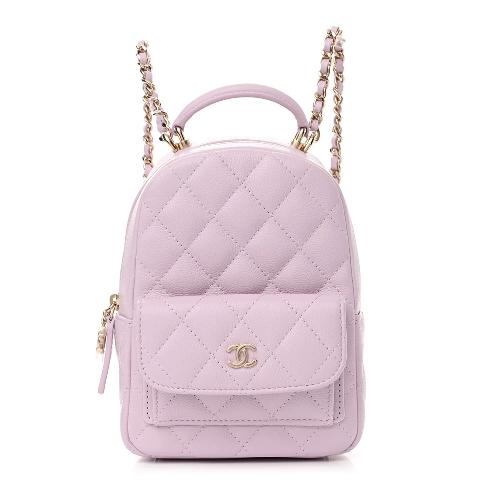 Chanel Classic Backpack Mini Light Purple Quilted Caviar Leather Gold Hardware